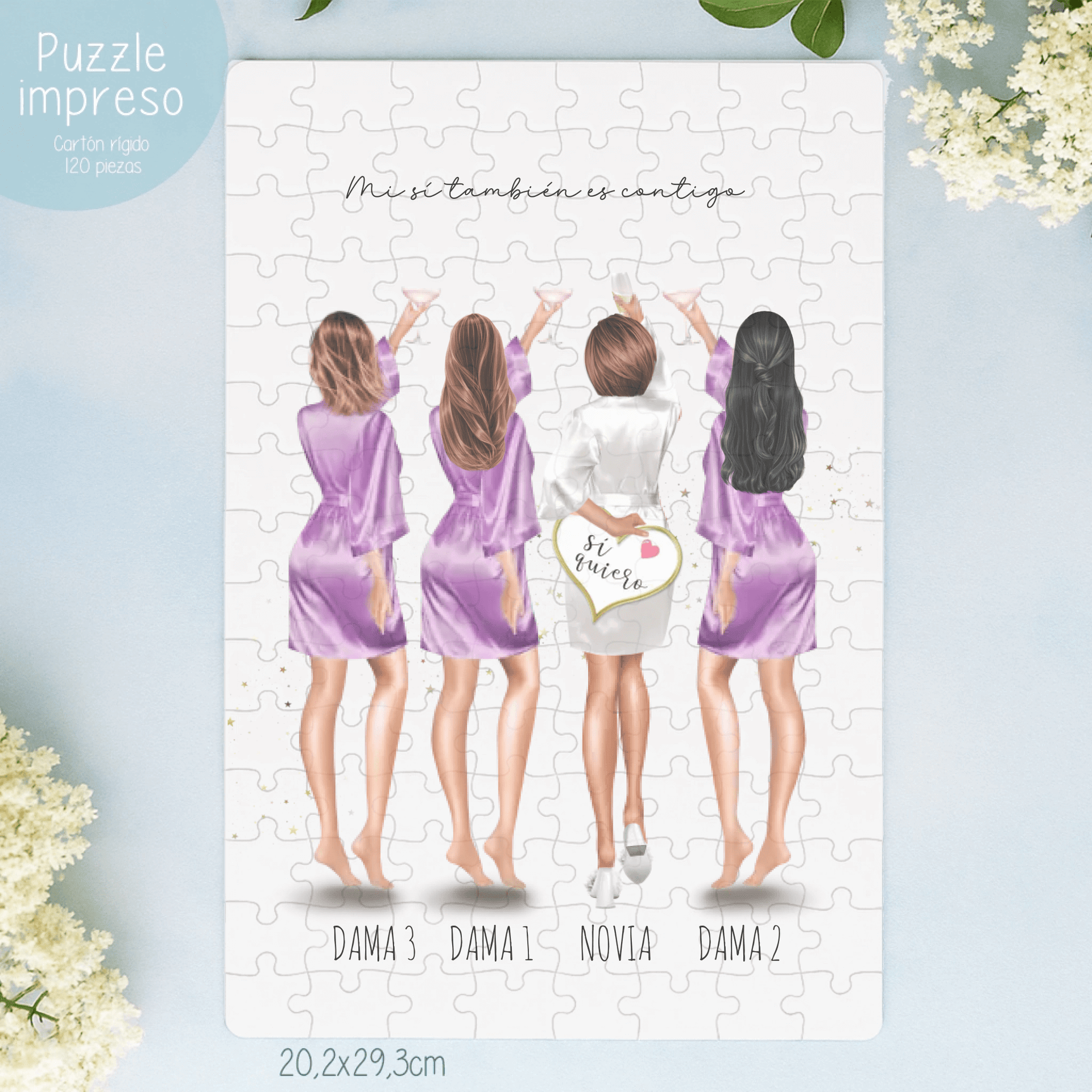 puzzle A4 personalizable en tiempo real ilustración boda damas
