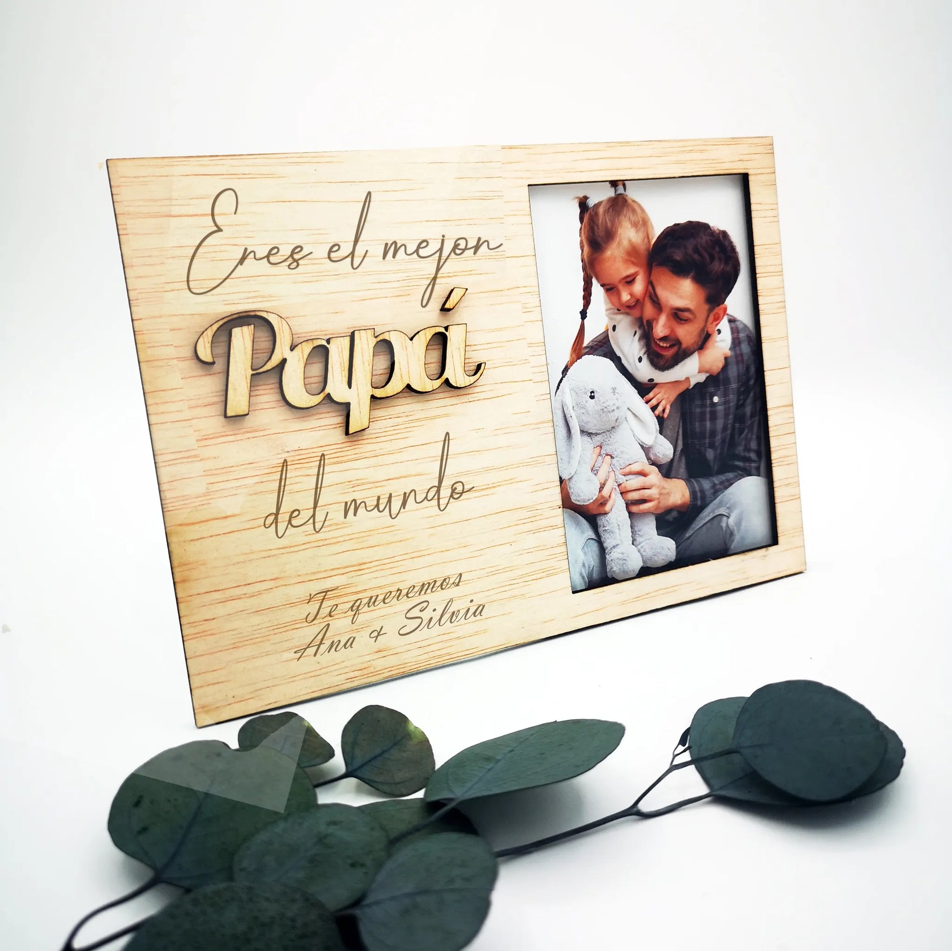Marco de fotos para regalar a papá de madera grabado a láser