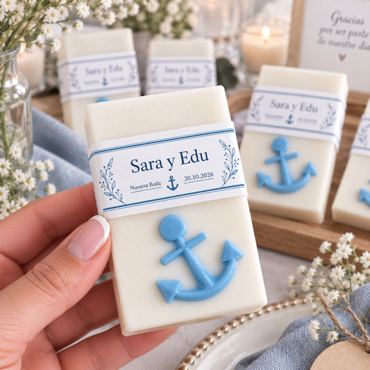 Jabón personalizado para invitados de boda temática náutica o marinera