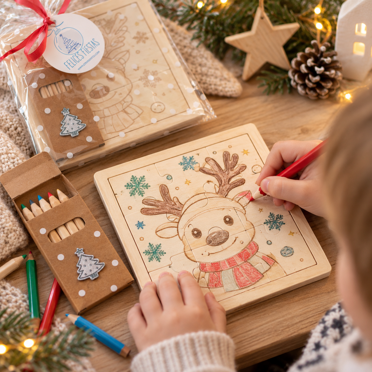 Puzzle de madera de Navidad para colorear con kit creativo