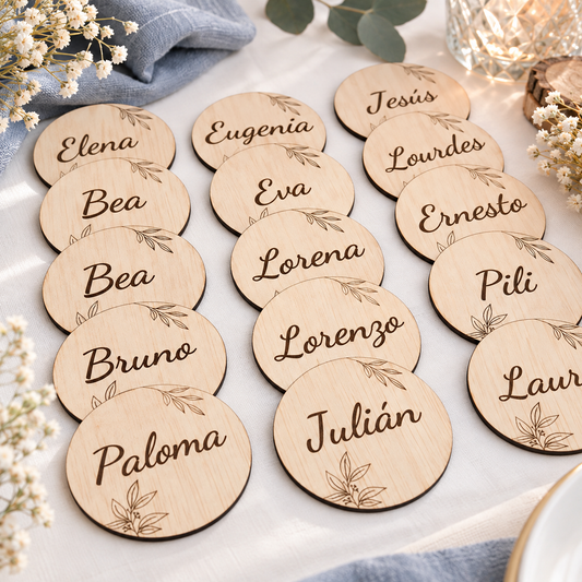 Marcasitio de Madera Personalizado con Imán posavasos para Invitados