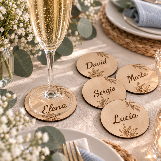 Marcasitio de Madera Personalizado con Imán posavasos para Invitados