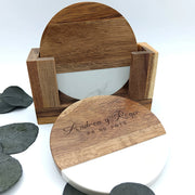 Pack portavasos madera y mármol personalizados con nombres para boda