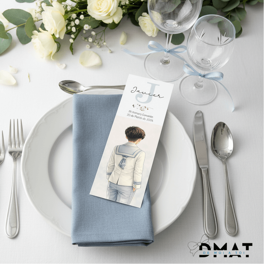 Recordatorio de comunión unisex con inicial personalizada en papel fotográfico glossy
