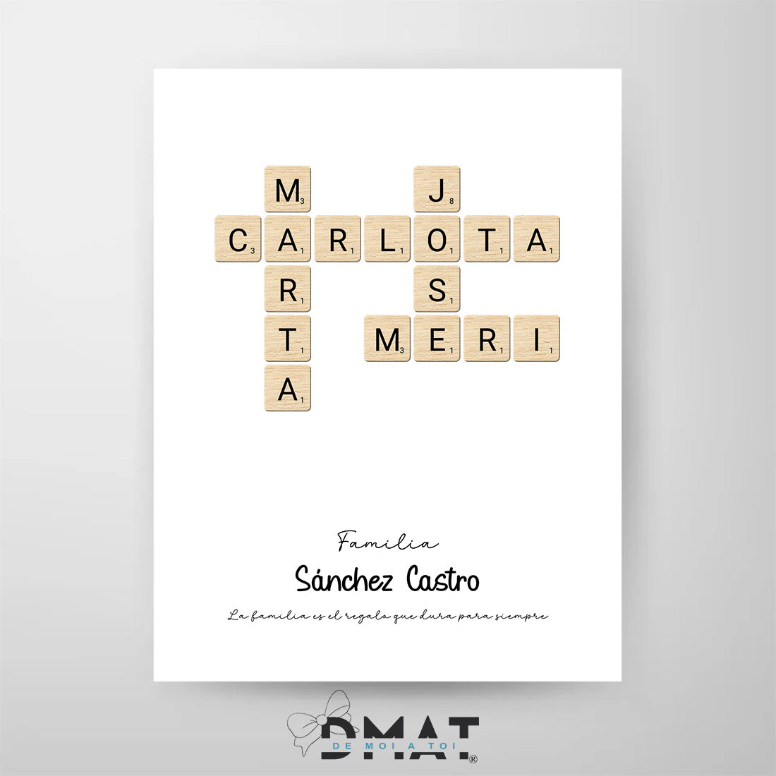 Lámina personalizada estilo Scrabble – Regalo decorativo con nombres