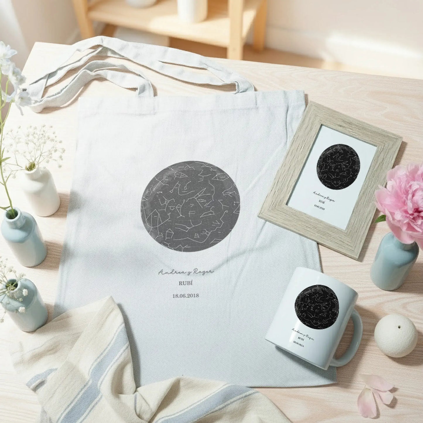 Set de regalo para enamorados con mapa estelar personalizable online con editor visual- De moi a toi