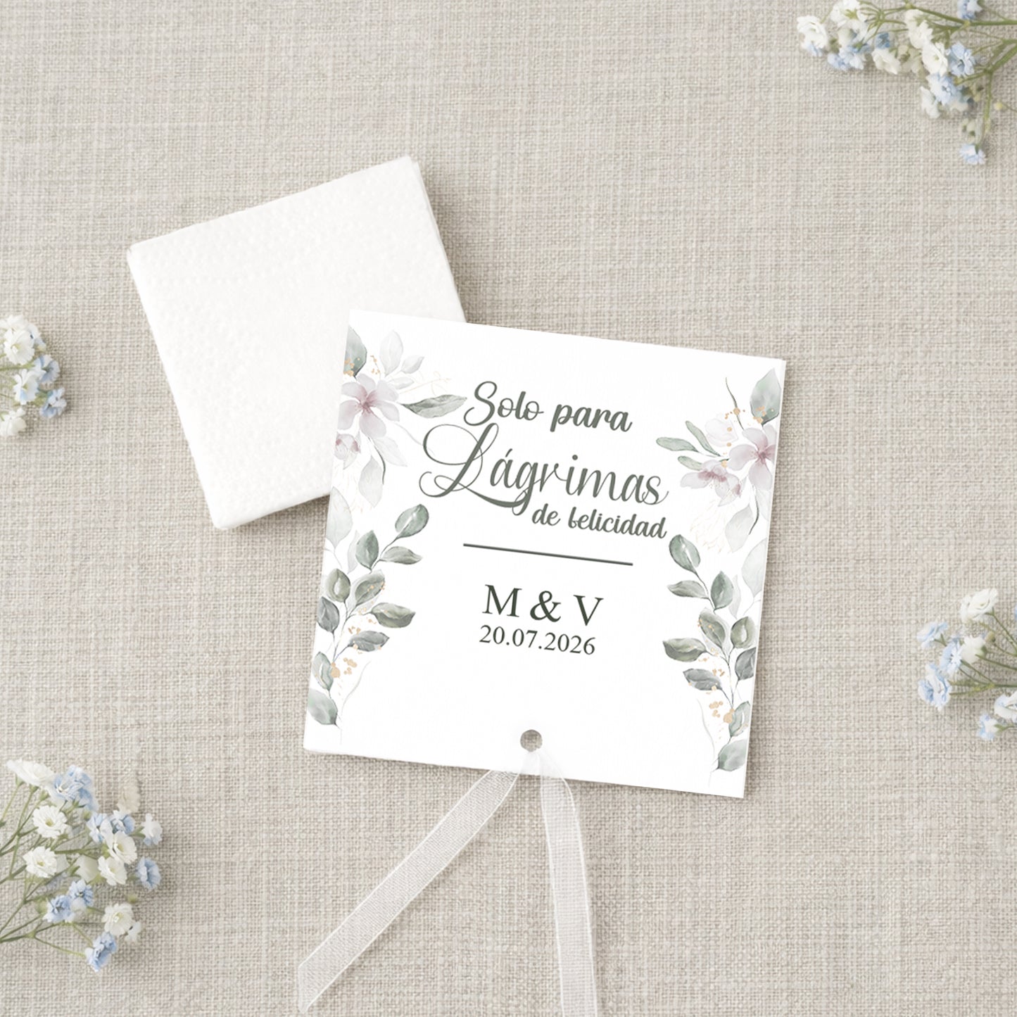 Lágrimas de felicidad personalizadas para boda diseño silvestre y eterno con flores naturales