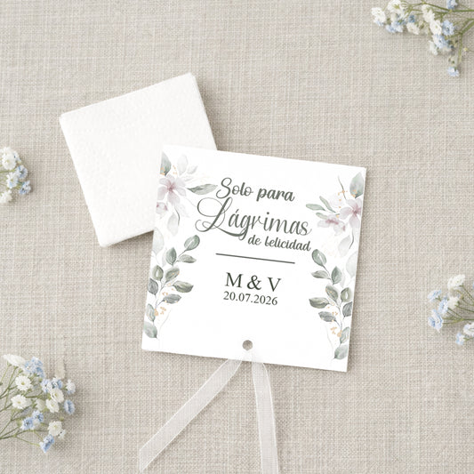 Lágrimas de felicidad personalizadas para boda diseño silvestre y eterno con flores naturales