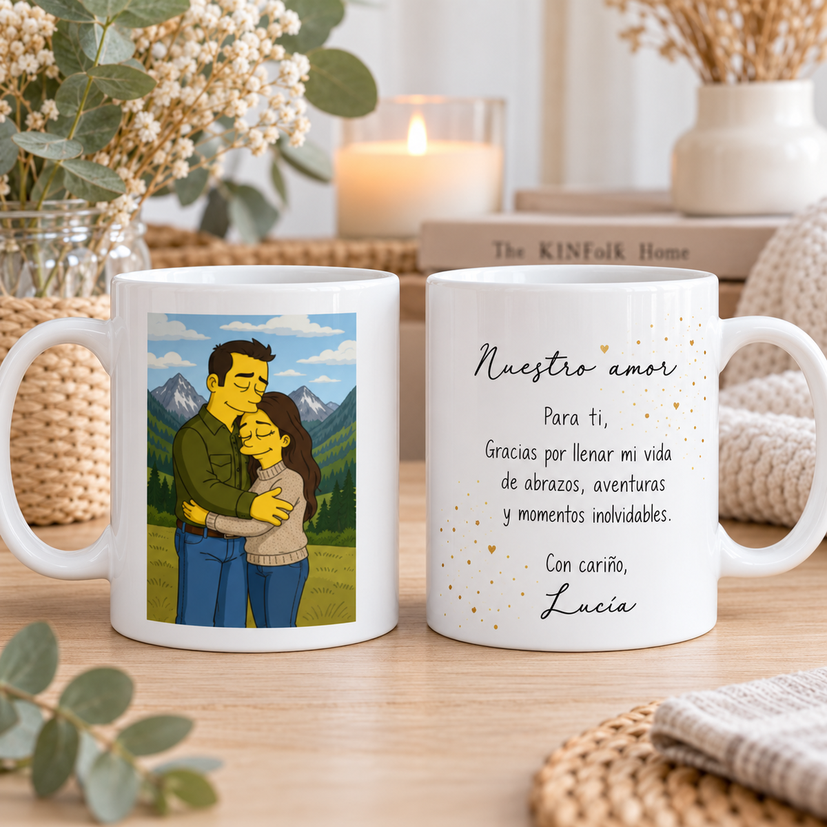 Tazas con caricatura estilo Simpson y dedicatoria personalizada, regalo de aniversario para parejas