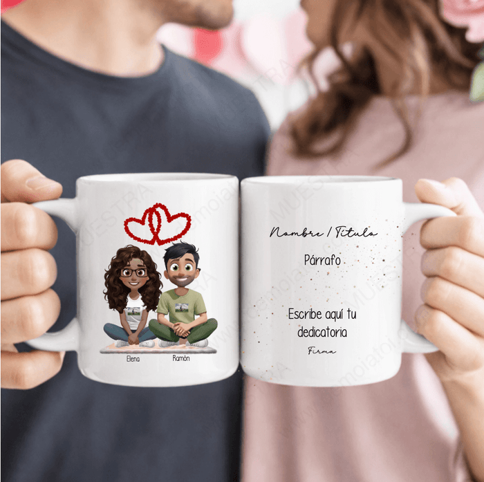 Taza personalizada con ilustración | Retrato y dedicatoria para parejas y amigas