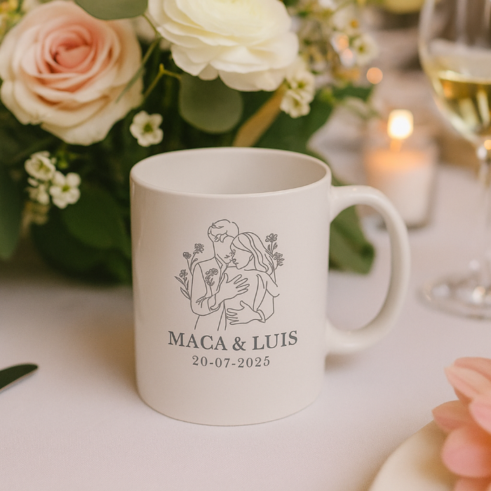 Taza personalizada para invitados de boda
