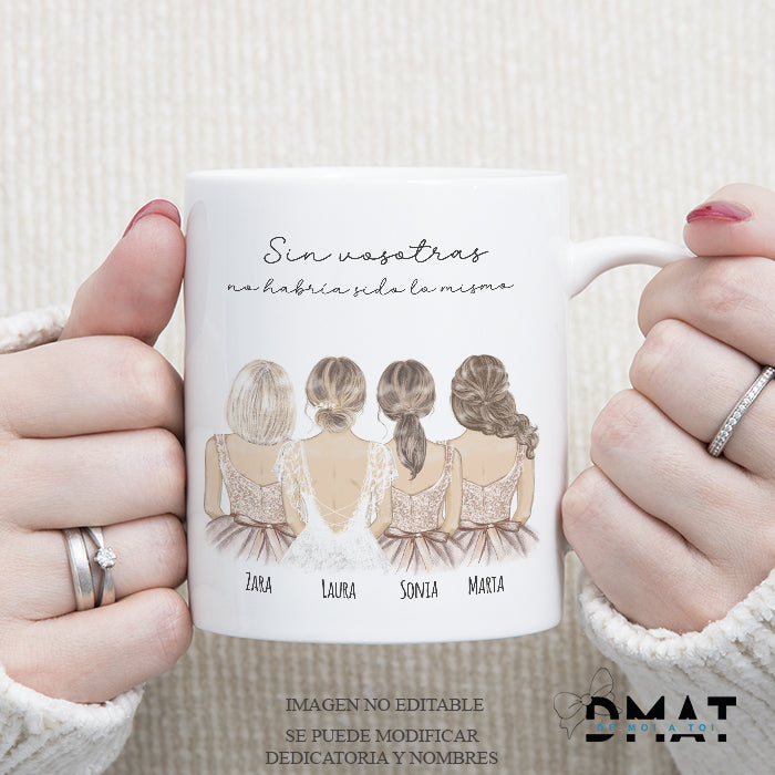 Taza personalizada para dama de honor con diseño en acuarela