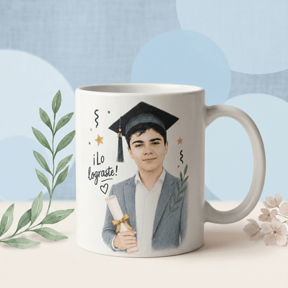 Taza personalizada con ilsutración de graduación desde foto