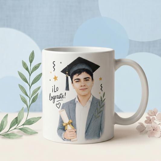 Taza personalizada con ilsutración de graduación desde foto