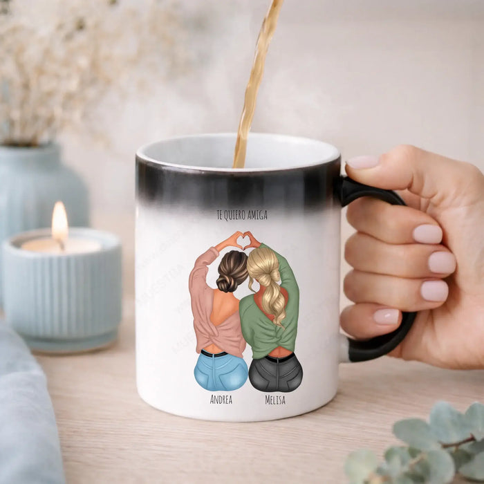 Taza personalizada con ilustración de mejores amigas y hermanas (Diseños)