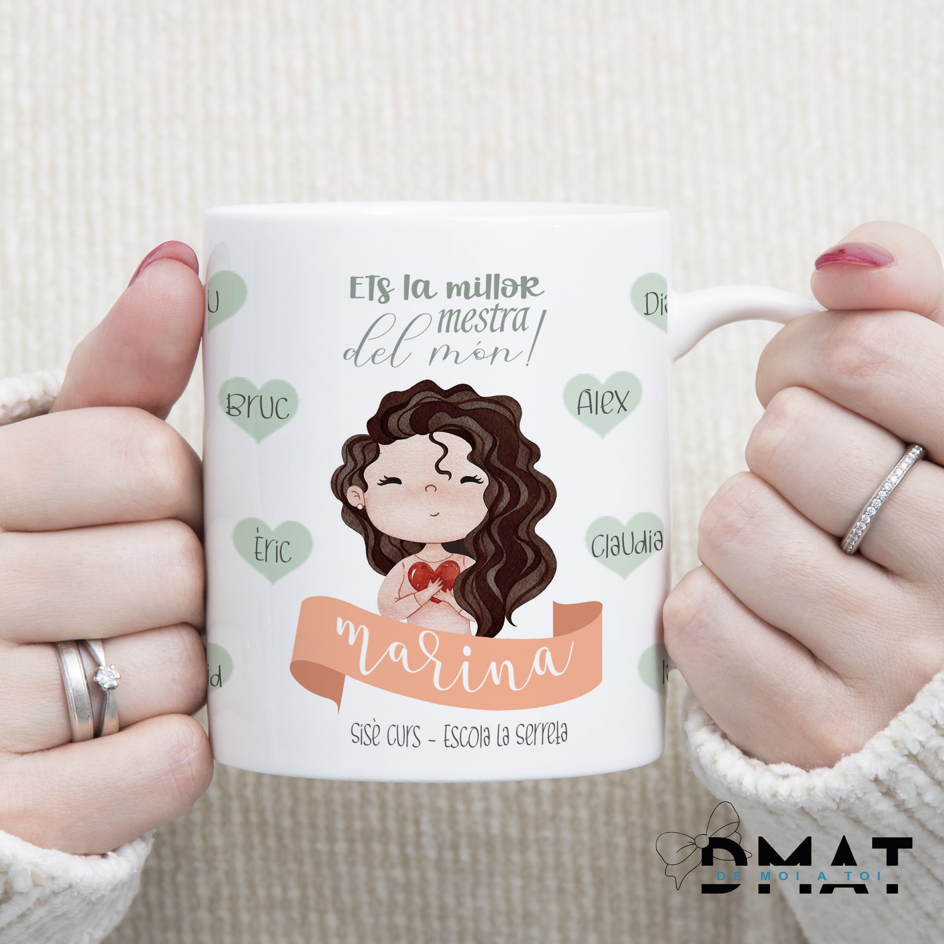 Taza personalizada de regalo para maestra con nombres - de moi a toi