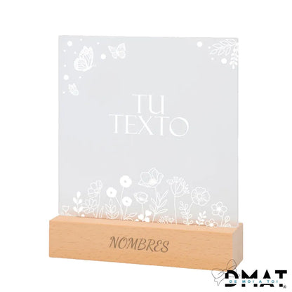 Lampara personalizada con texto grabado a láser - de moi a toi