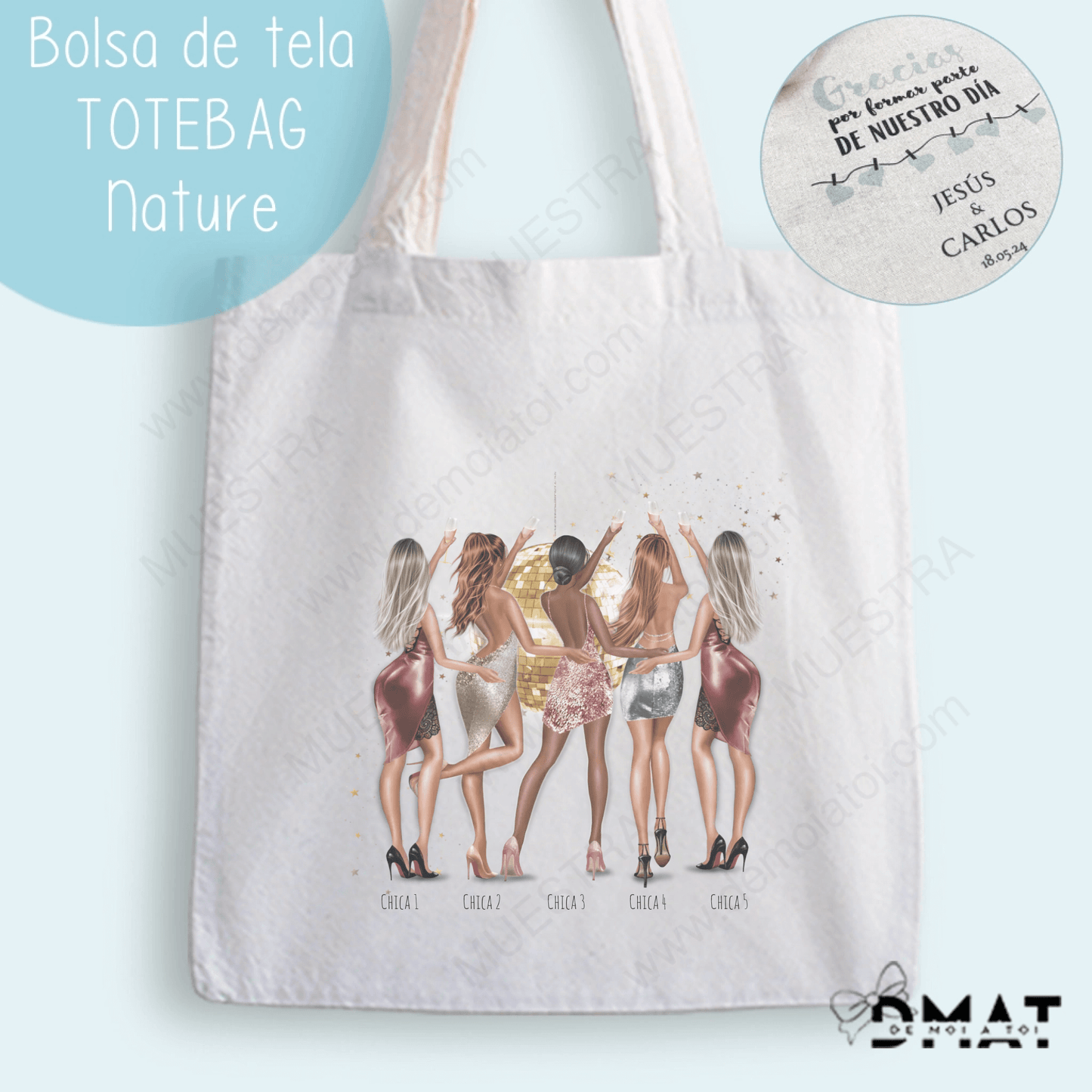 bolsa personalizada boda ilustraciones premium damas amigas
