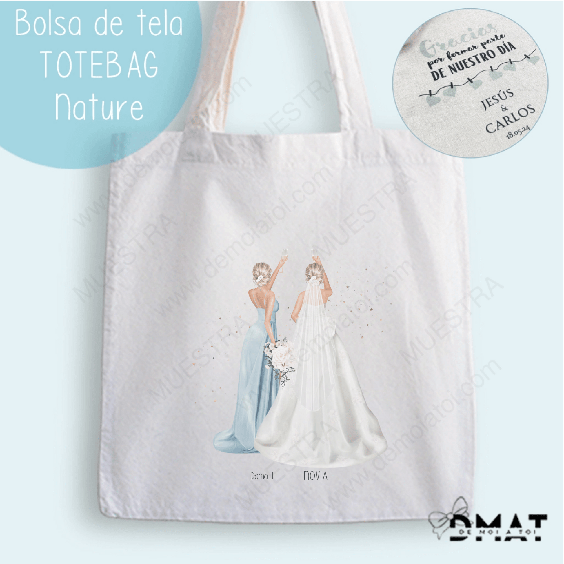 bolsa tela personalizada amigas de la novia ilustración editable
