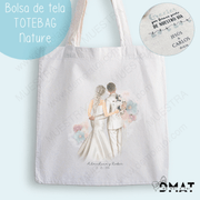 tote bag personalizada ilustraciones familiares y novios de boda
