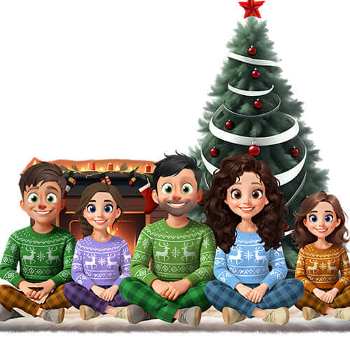 Set de regalo de Navidad personalizado con dibujo FAMILIAR