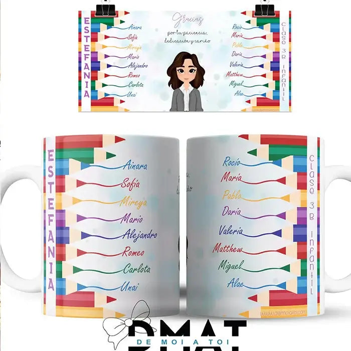 Taza personalizada con nombres de alumnos y dibujo editable - de moi a toi