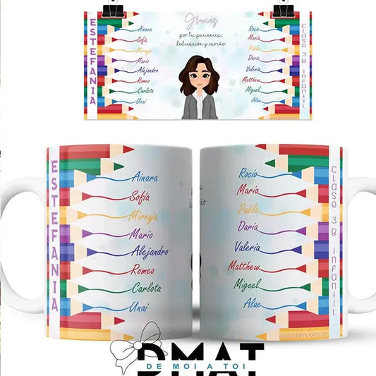 Taza personalizada con nombres de alumnos y dibujo editable - de moi a toi