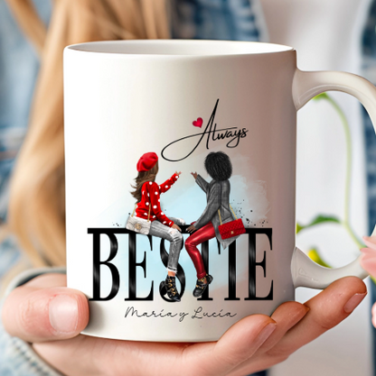 Taza personalizada como regalo original para amigas, hermanas y compañeras con ilustración personalizada