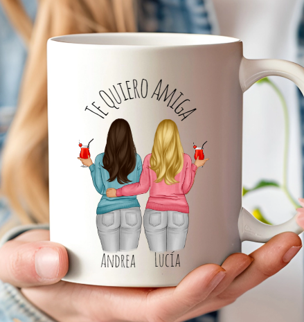 Regalo original para mejores amigas, compañeras y hermanas con dedicatoria, nombres e ilustración personalizada