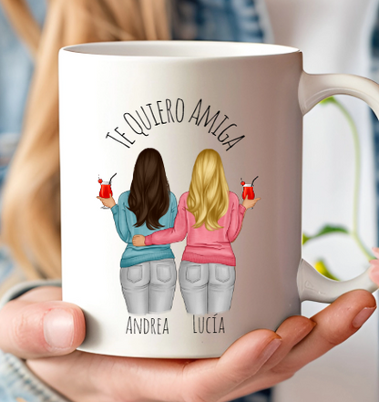Regalo original para mejores amigas, compañeras y hermanas con dedicatoria, nombres e ilustración personalizada