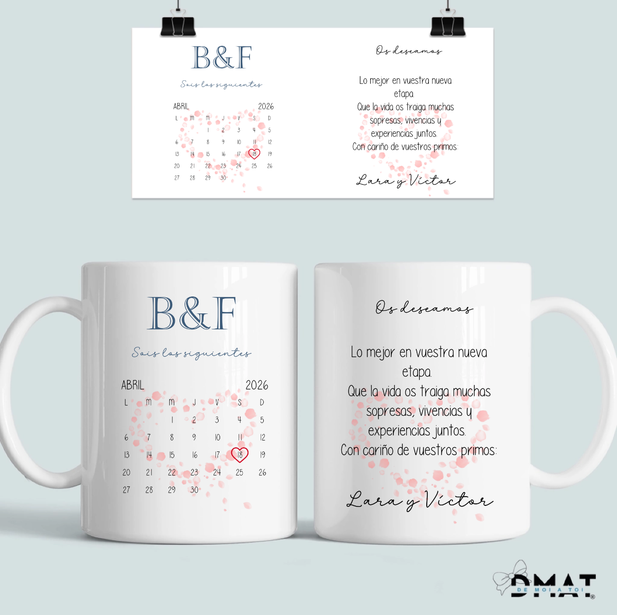 Taza personalizada como regalo original de boda para los siguientes con calendario