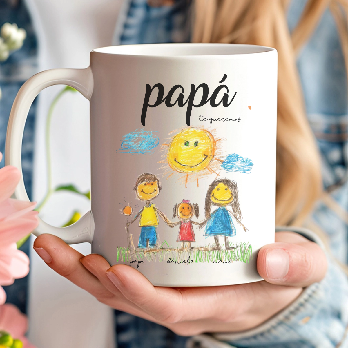 Taza personalizada como regalo original para padre con dibujo de niños