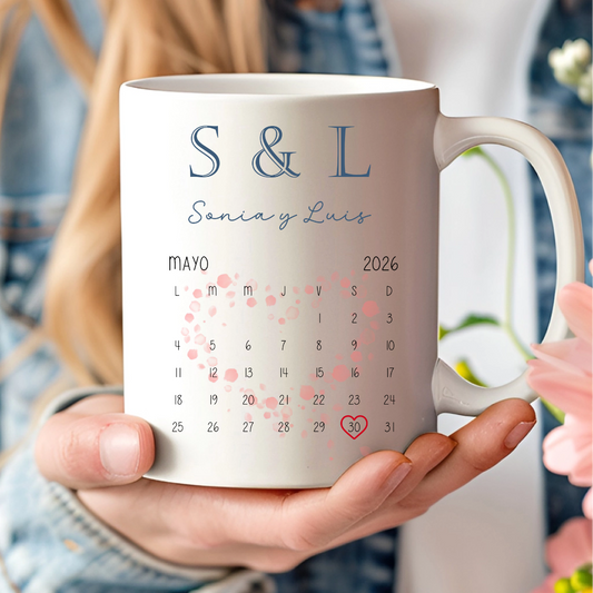 Taza personalizada calendario de boda para invitados