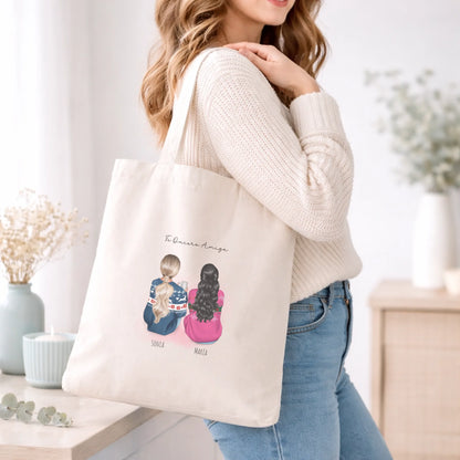 Totebag personalizada con ilustración editable online para regalar a mejores amigas y hermanas