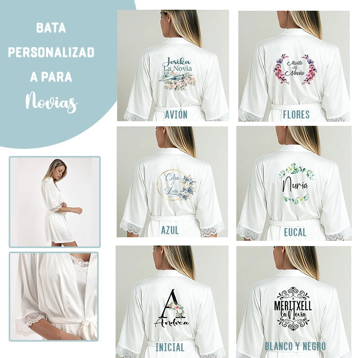 Set de regalo bata de novia personalizada y pantuflas novia
