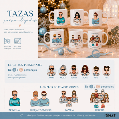 Opciones de personalización taza Navidad Chibi - Elige personajes, pelo, piel y jersey - Creador de personajes en vivo