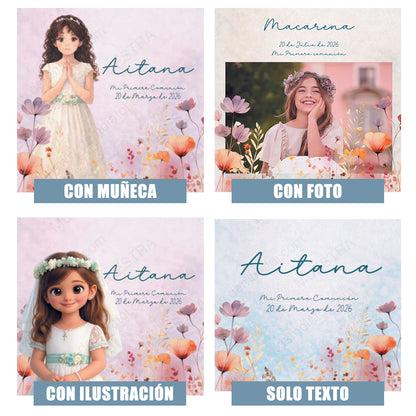 detalles de comunión personalizados con diseños editables online y fotografía