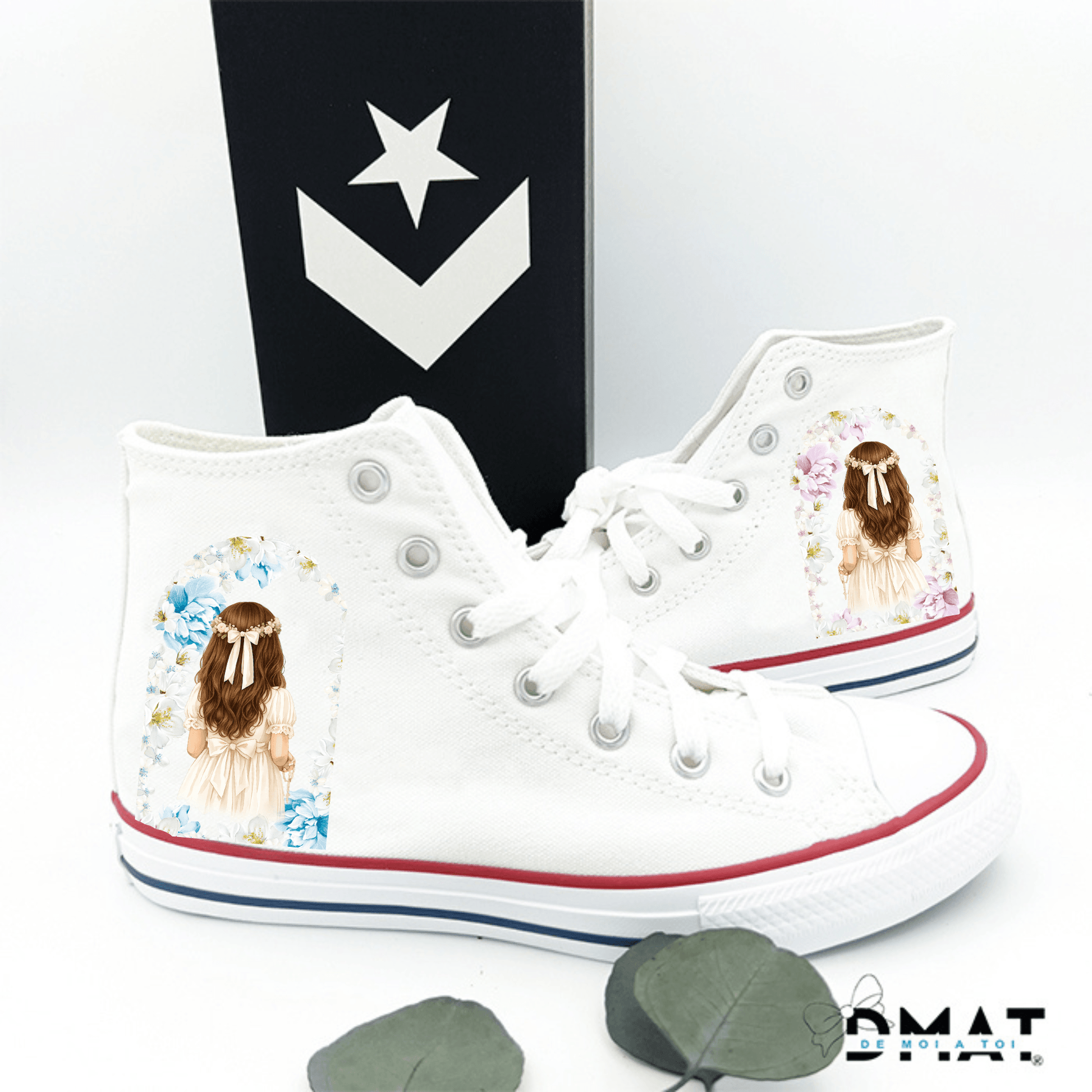 ZAPATILLAS CONVERSE PERSONALIZADAS COMUNIÓN NIÑA CON NOMBRE Y DIBUJO