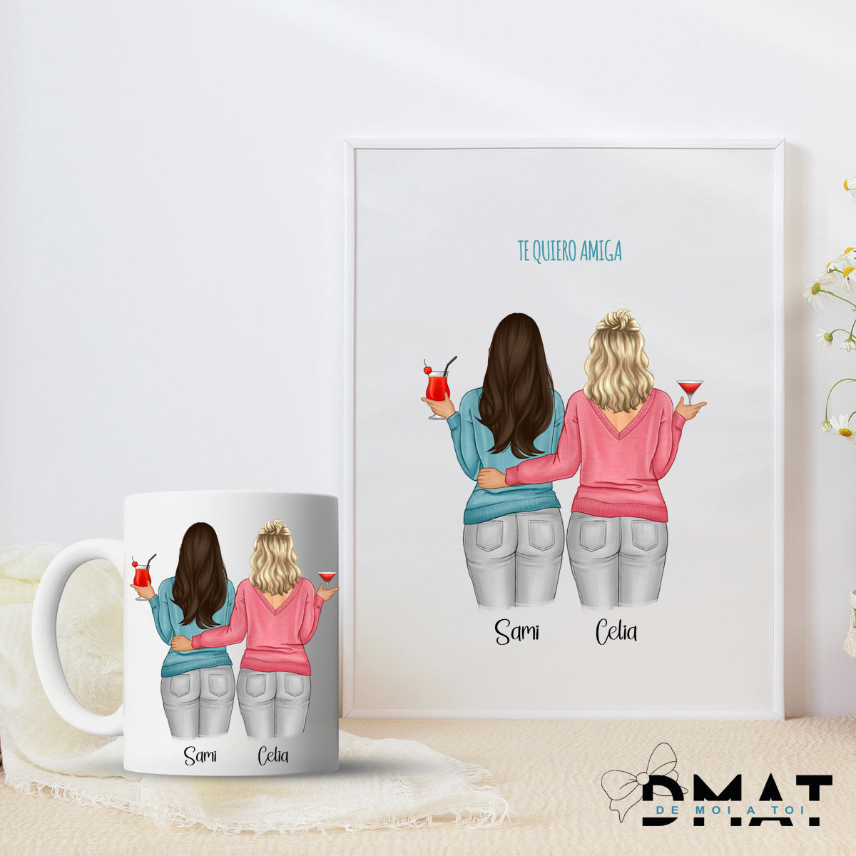 Regalos personalizados con dibujo de amigas - De moi a toi