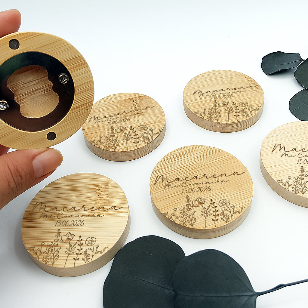 abridor de madera personalizado detalle de comunión grabado a láser ecológico