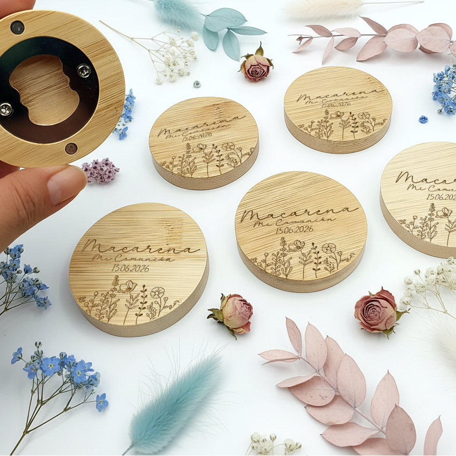 Abridor personalizado de madera detalle de invitados