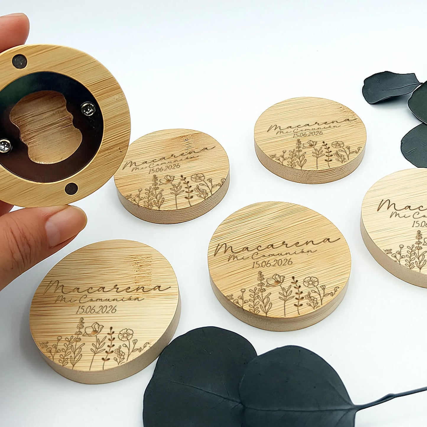 abridor de madera personalizado detalle de comunión grabado a láser ecológico