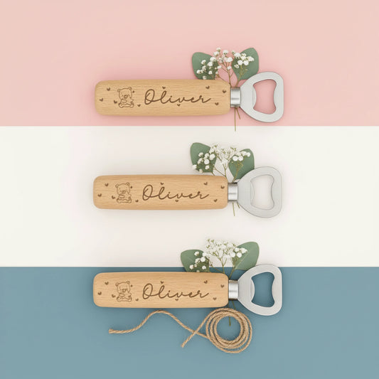 abridor de madera personalizado detalle de bautizo grabado a láser recuerdo natural