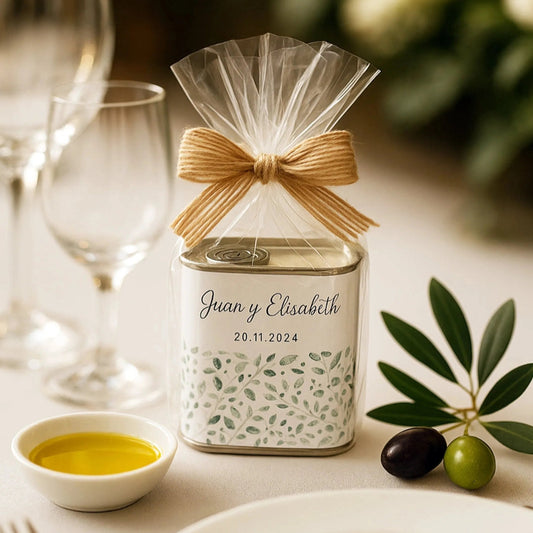 Aceite personalizado para invitados de boda, bautizo, comunión o como detalle de empresa. 