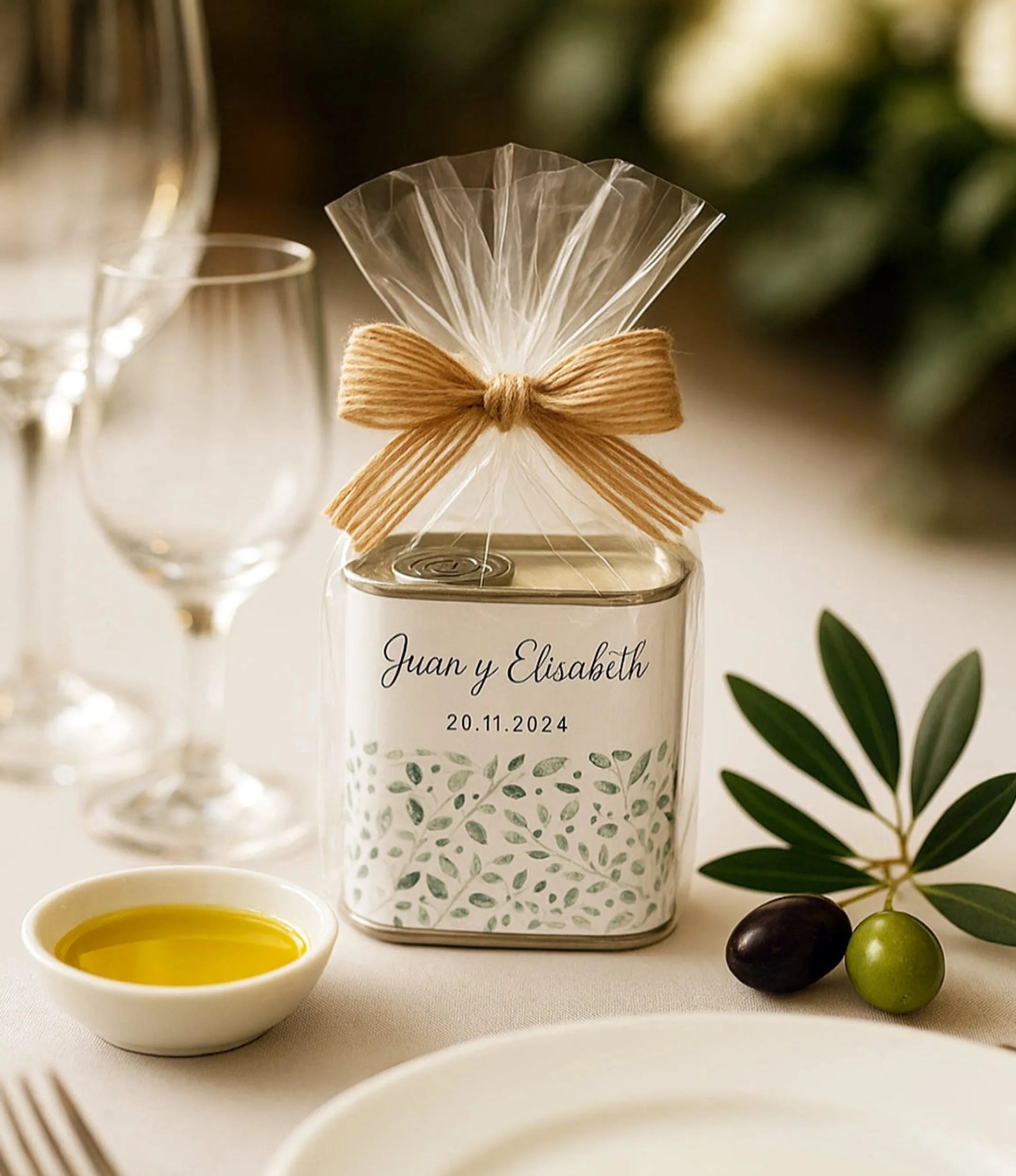 Aceite personalizado para invitados de boda, bautizo, comunión o como detalle de empresa. 