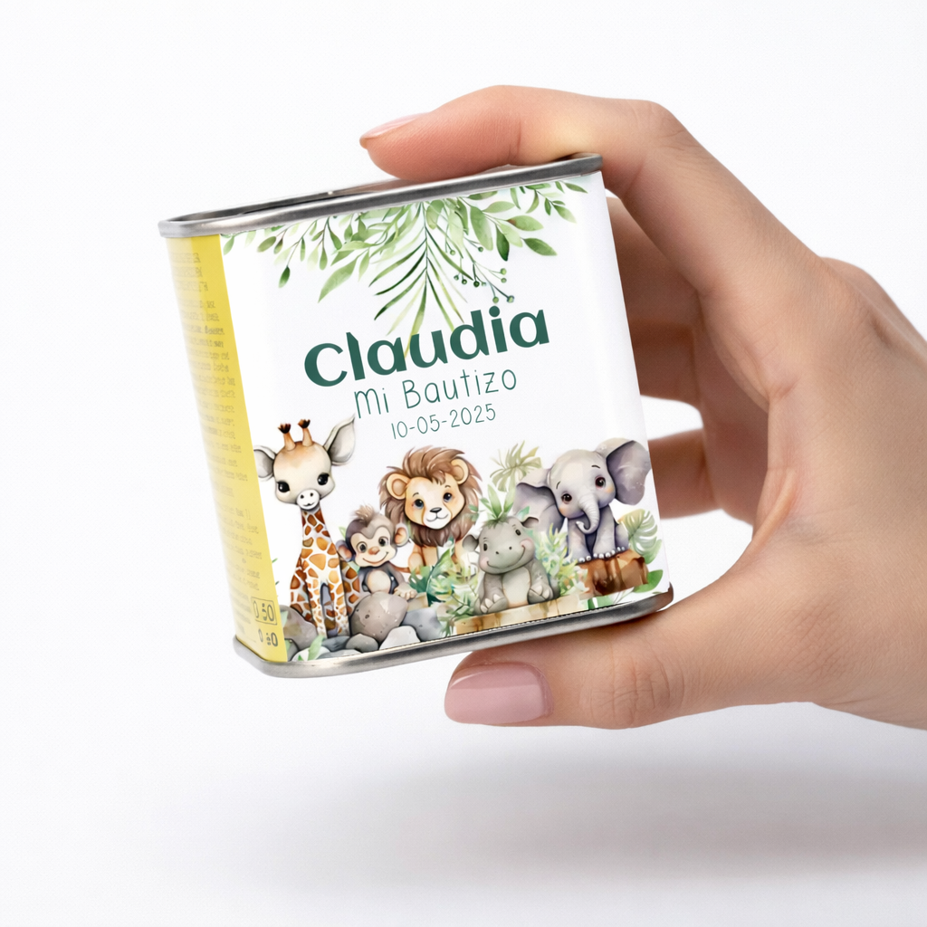 Aceite personalizado para invitados de bautizo y fiestas infantiles