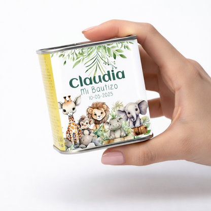 Aceite personalizado para invitados de bautizo y fiestas infantiles