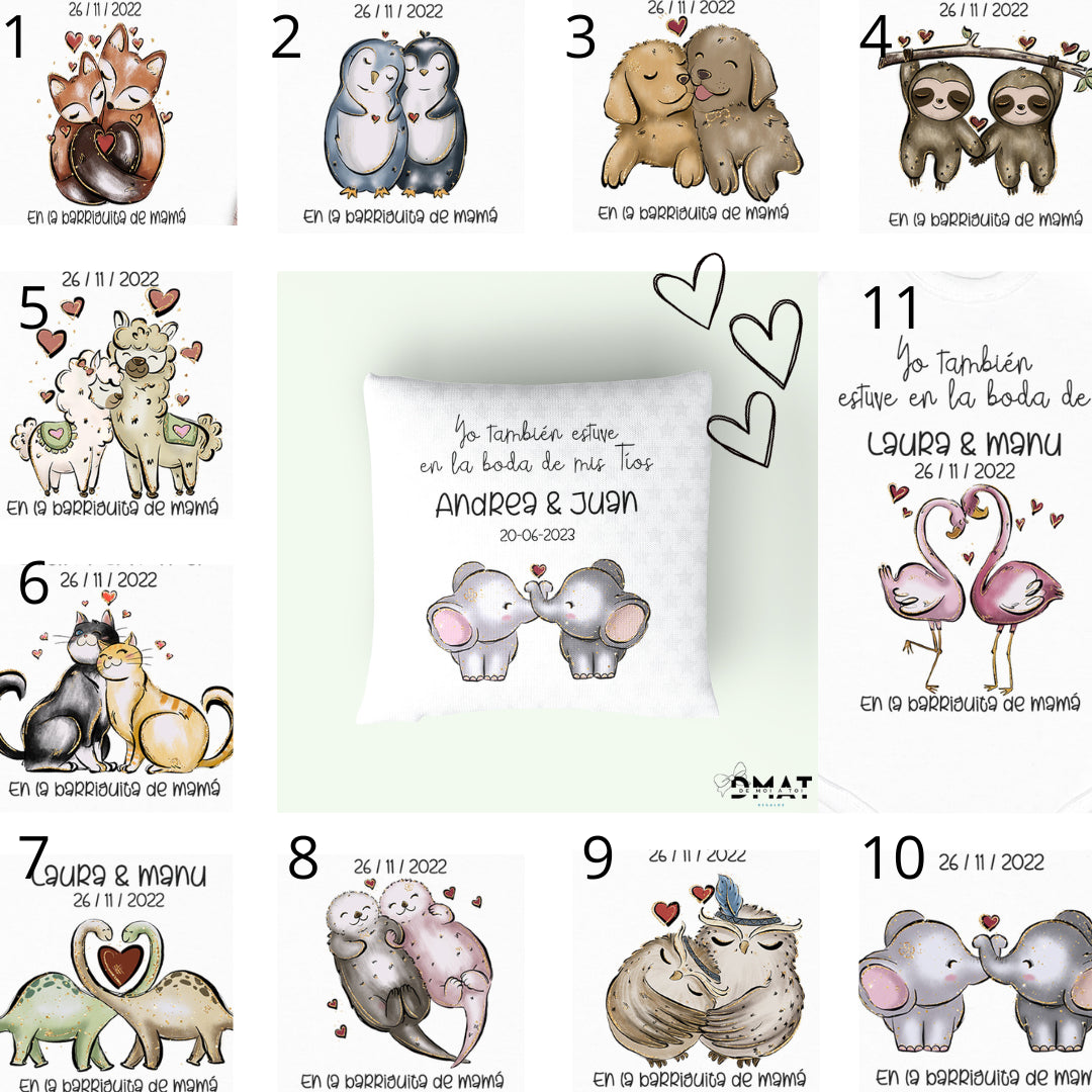 Cojín personalizado yo estuve en la boda de... (Animalitos)