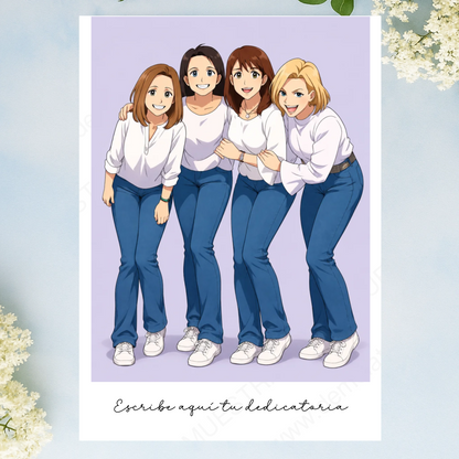 Ilustración digital con caricatura estilo anime desde foto y dedicatoria