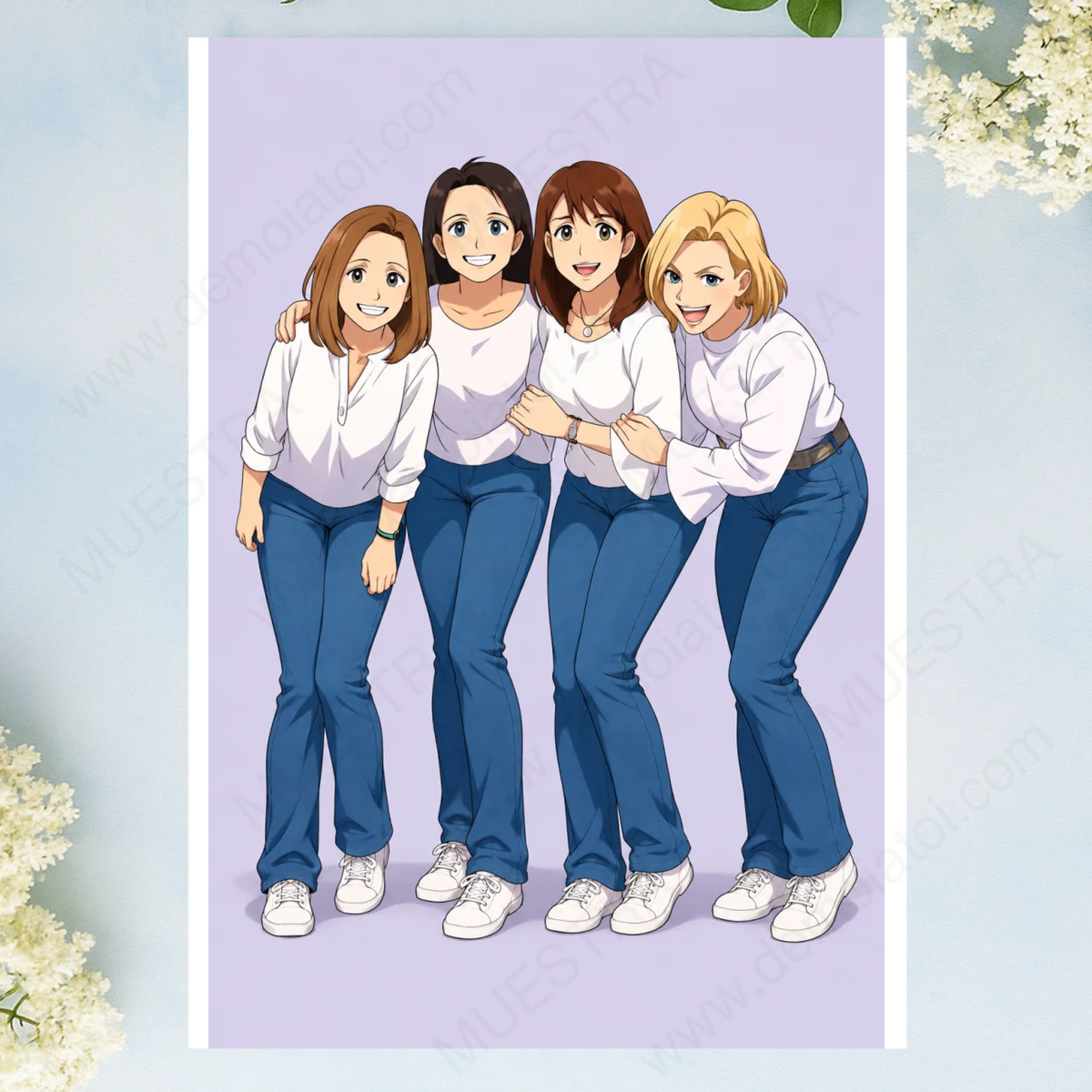 Ilustración digital con caricatura estilo anime desde foto, impresión completa